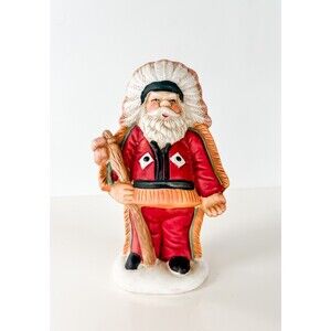 Vintage RARE Santa in Native American Headdress 5 inches Hand Painted Ceramic